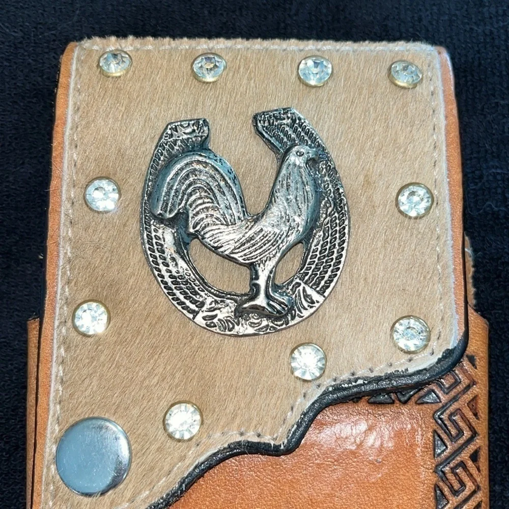 Handmade Cowboy Belt Loop Bag Carved Leather Rooster Wild West